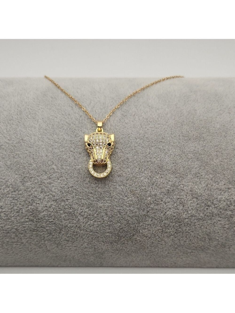 18K Gold Plated Stainless Steel Zircon Panther Pendant Necklace – Waterproof